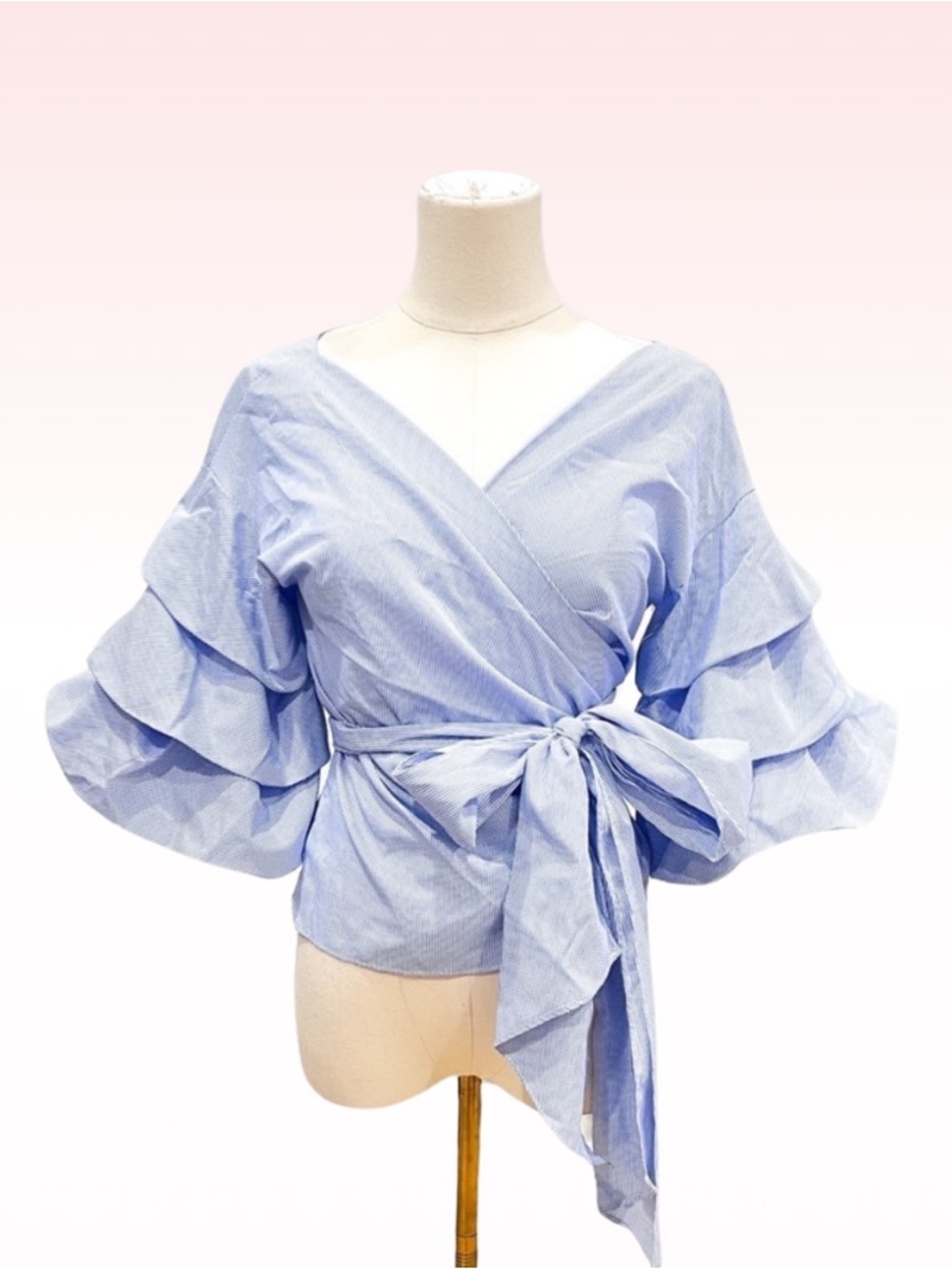 WINDSOR Blue Ruffled Sleeves Off Shoulder Wrap Tie Top (Sz S)